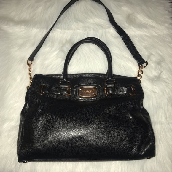 Michael Kors Rose Gold Large Leather Tote In Black